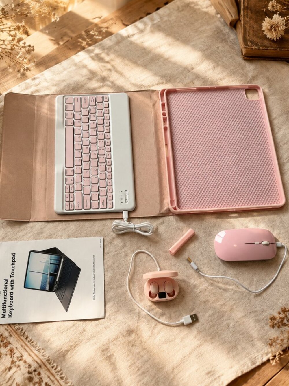 Pink iPad Pro 12.9" Case + Mouse & Ear Pods